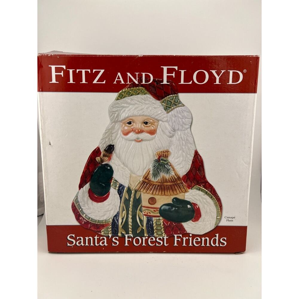 Vintage Fitz and Floyd Santa's Forest Friends Santa Canape Appetizer Plate